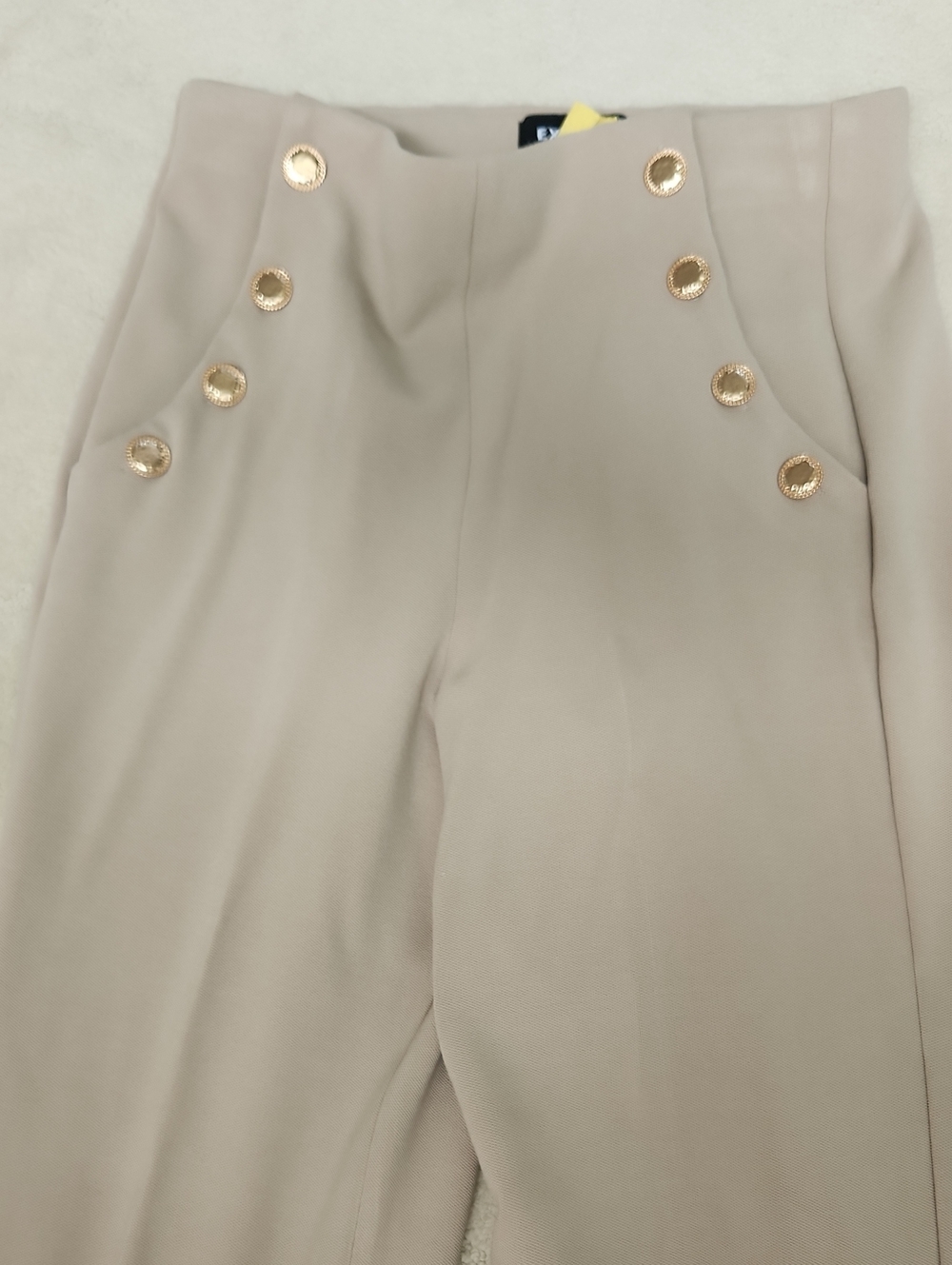 Express Beige High-Waist Trousers with Gold Buttons